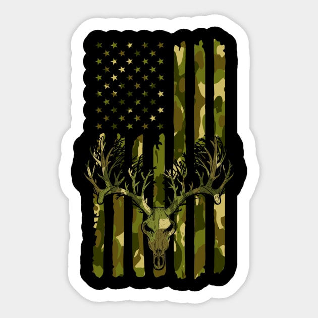 Camouflage Deer Hunting America Flag Sticker by NatalitaJK